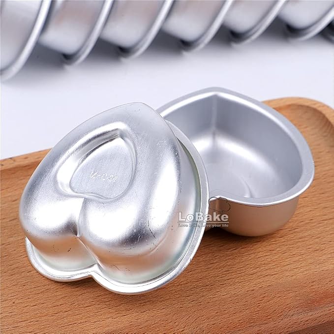 LoBake 10pcs 7.5cm mini heart anodising aluminium alloy metal tart mold pudding mold pan tin loaf mould cake molds for oven baking C31