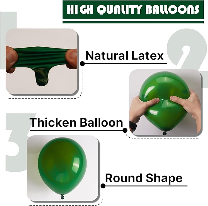 PartyWoo Dark Green Balloons 100pcs 12 Inch Emerald Hunter Forest Green Balloons for Wedding Boy Baby Shower Birthday Christmas Graduation Dinosaur Jungle Golf Theme Party Decorations Green-Y56