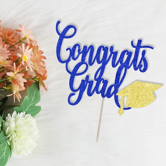 Congrats Grad Cake Topper,2026 Graduation Cake Topper, Congrats Grad Decorations,2026 High School/College/Senior Graduation Party Decorations Supplies. (Congrats Grad Dark blue gold)