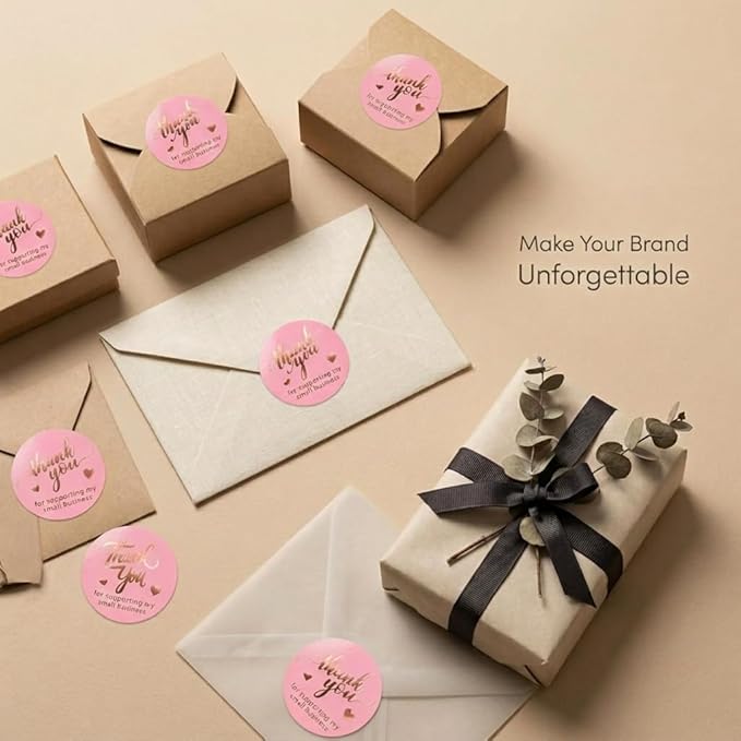 500 Pcs 1.5 Inch Pink and Rose Gold Thank You Stickers for Small Business, Small Business Packaging, Self-Adhesive & Waterproof Stickers with Beautiful Designs, Strong and Durable Envelope Seals