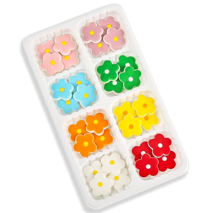 Edible Flowers Icing Decoration 32 Count Blossoms Royal Icing Decorations Daisy Sugar Wedding Flowers Sprinkles for Baking Cupcakes Ice Cream Waffles Cookies Birthday Cake (8 color)