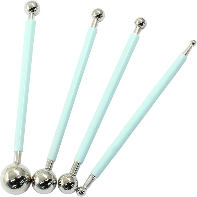 4Pcs Metal ball Fondant Tool Stainless Steel Modelling Ball Tools Set DIY Cake Decorating Tool for Sculpting and Shaping (Cyan)