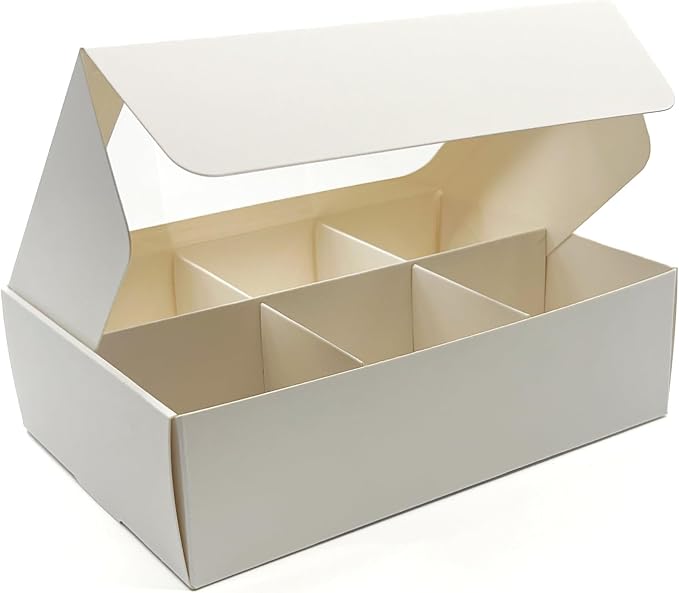 Treat Boxes - 20 ct 6.5 x 4.5 x 2 in Bakery Boxes with Windows and Dividers for Candy, Cookies, Cupcakes, or Bakery Desserts - Chocolate, Treats, and Baked Goods Packaging for Gifting