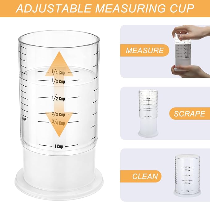 6 Pcs Adjustable Push up Measuring Cup Set Includes 2 Adjustable Measuring Cups and 5 Measurings Spoon for Peanut Butter Liquid Dry Semi Solid Ingredient Home Cooking Tool(6.5 * 10cm)