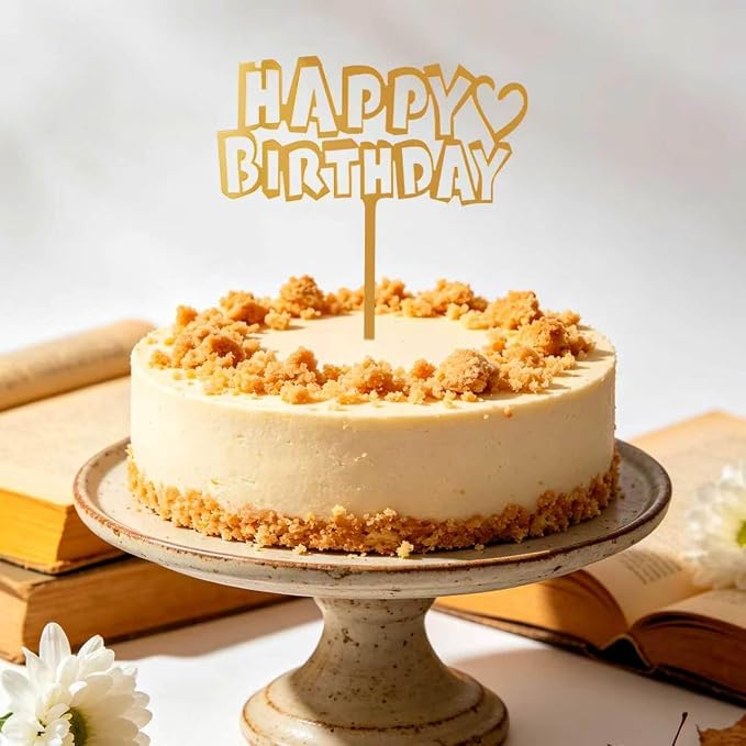 Golden Happy Birthday Cake Topper Mirrored Acrylic Happy Birthday Cake Party Sign Decoration