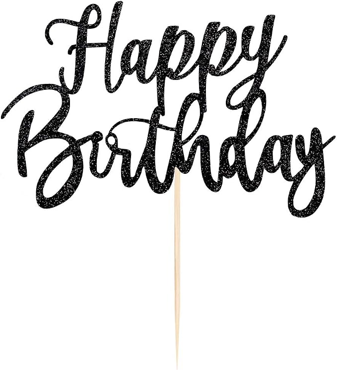 Handmade Glitter happy birthday Cake Topper, Happy Birthday Cake Bunting Decor,Birthday Party Decoration Supplies(Black)