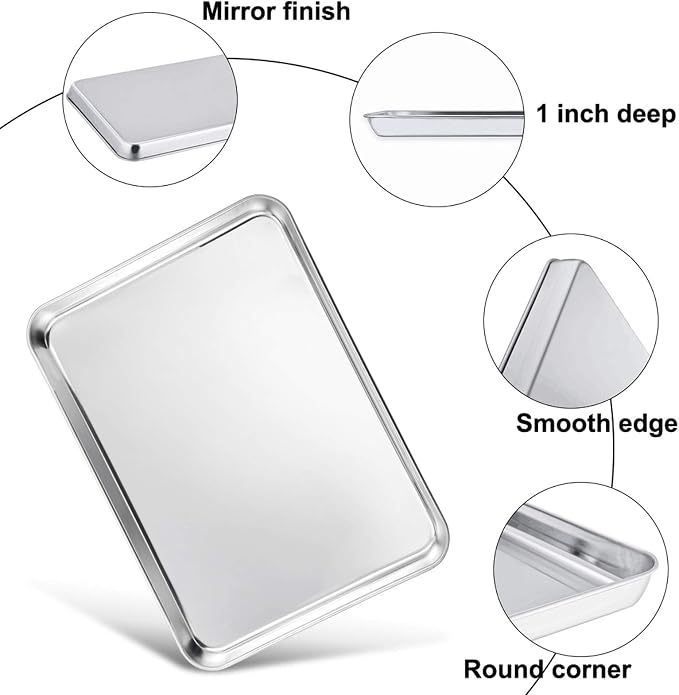 TeamFar Baking Sheet, Stainless Steel Baking Pan Cookie Sheet, Healthy & Non Toxic, Rust Free & Less Stick, Easy Clean & Dishwasher Safe