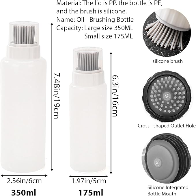 Food - Grade Silicone Oil Brush Bottle | Soft Heat - Resistant, Reusable Basting Tool With Scale, Outdoor Grill Oil Dispenser | Kitchen Squeeze Bottle, Non - Shedding (350ml 2pcs)