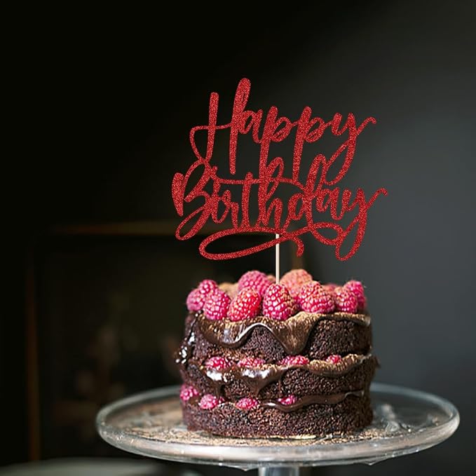 Kaoenla Happy Birthday Cake Topper,Red Glitter handwork Happy Birthday Cake Decoration Suitable For Anniversary/Birthday Party Decor
