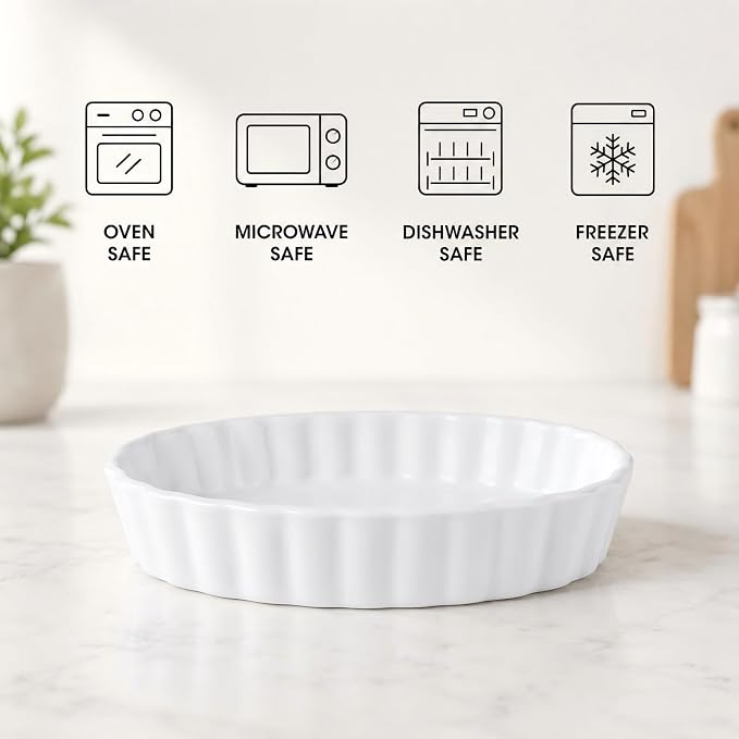 4-Piece Porcelain Baking Dish Set - 4 OZ 5.2 Inch Small Ramekins Pie Pans, Oven Safe Ramekins for Quiche, Tart, Dessert, Creme Brulee, Au Gratin | Stackable, Dishwasher Safe