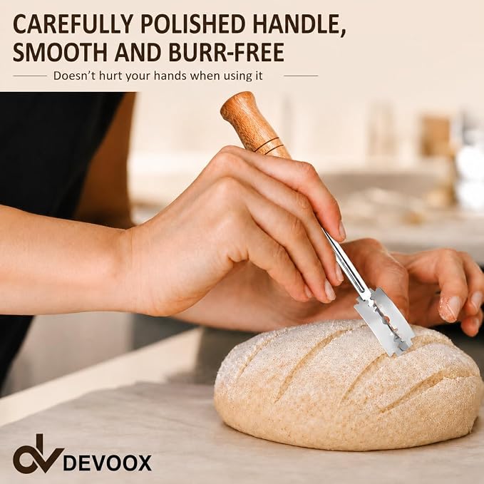 Bread Lame Stainless Steel Sourdough Scoring Tool for Premium Hand Crafted Bread Baking Scoring Tool for Wooden Handle for Bread Slashing & Leather Protective Cover with10 Replacement Blades.