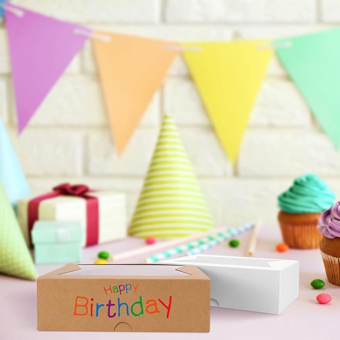 Eupako Cookie-Boxes-with-Window-8x6x2.5-Inhces-25pcs-Auto-Popup-White-Treat-Boxes for Bakery, Donuts, Candy, Pastry, Cupcakes, Biscuits, Chocolate Strawberries