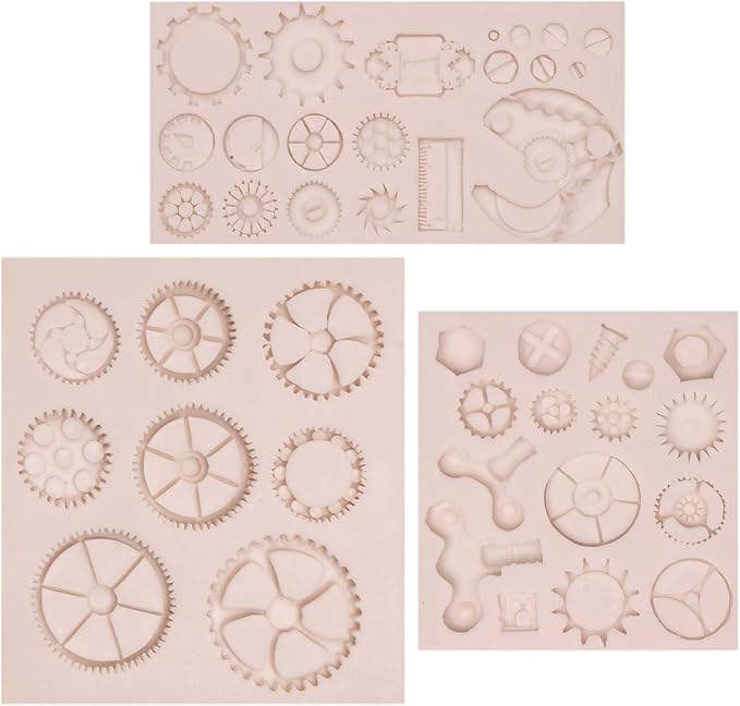 Cogs Wheel Silicone Molds, 3 Packs Steampunk Gears Clay Molds for Chocolate Baby Birthday Cake Gadget Decoration Cupcake Toppers Polymer Clay Crafts Resin