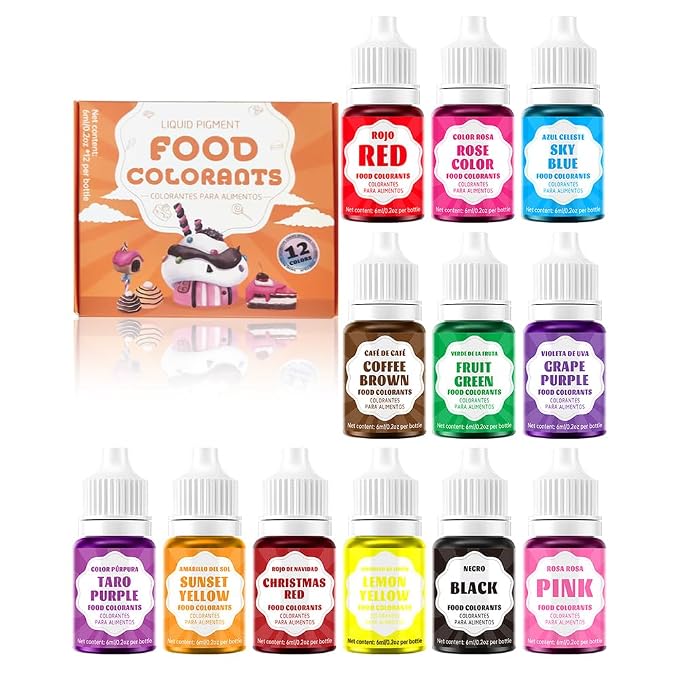 Food Coloring - Concentrated Liquid Food Coloring Set - Neon Liquid Food Color Dye for Baking, Decorating, Icing, Cooking, Slime Making Kit and DIY Crafts, 6ml Bottles (0.2 Fl. Oz) (0.2 Fl. Oz(Pack of 12))