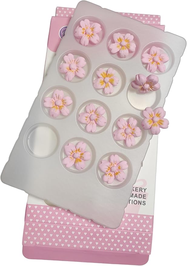 Edible 12 pieces Flowers cake decorations, cupcake toppers, perfect Icing Cookies decro for Valentine's Day Birthday Halloween Thanksgiving Christmas party Team Dinner