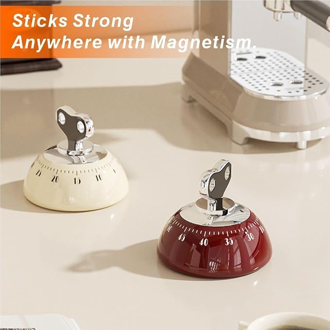 Retro Mechanical Kitchen Timer,60-Minute Countdown with Magnetic Back, Wind-Up Design, Loud Alarm for Cooking, Home Use(White and Plastic Material)