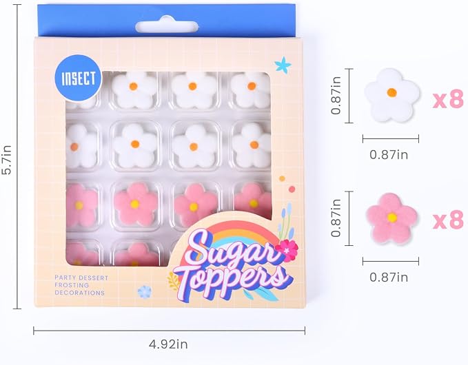 Royal Icing Blossoms 16 Pcs, Pink White Edible Flower Cake Decorations, Edible Flowers for Cupcakes, Cake Decorating, Cookies, Macarons, Cakesicles, and Ice Cream Topping (0.87 Inch)