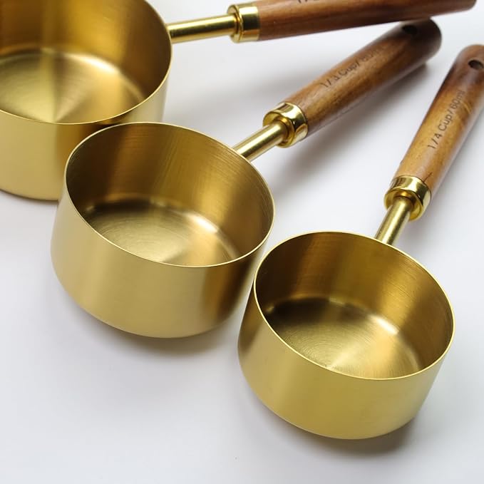 1/4 Cup Measuring Cup with Wooden Handle, 60ml Stainless Steel Measuring Scoop 1/4 Cup Measuring Cups for Baking Cooking Wet and Dry Ingredients (60ml)