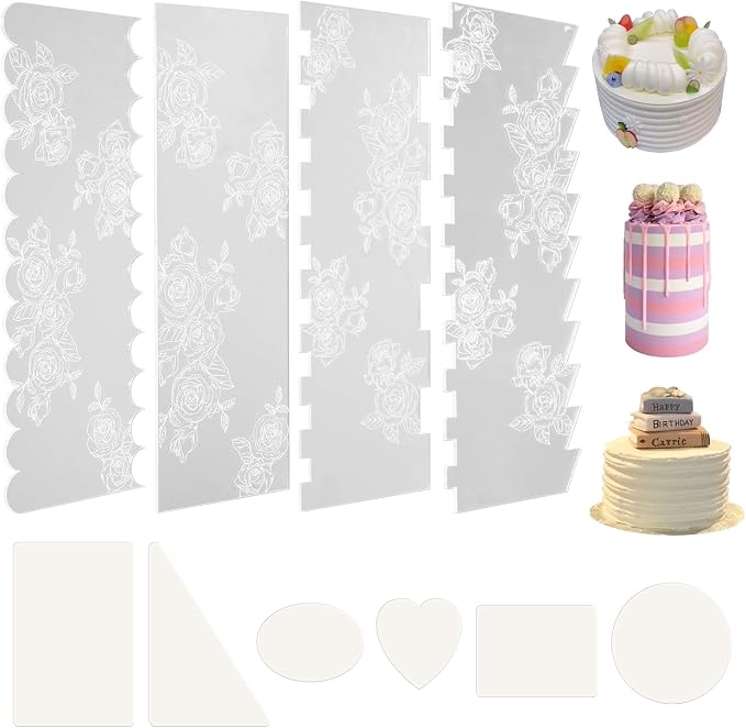 KALAIEN Cake Scraper 10 Pieces Acrylic Cake Smoother, Icing Smoother Cake Frosting Comb Scraper for Cake Decoration