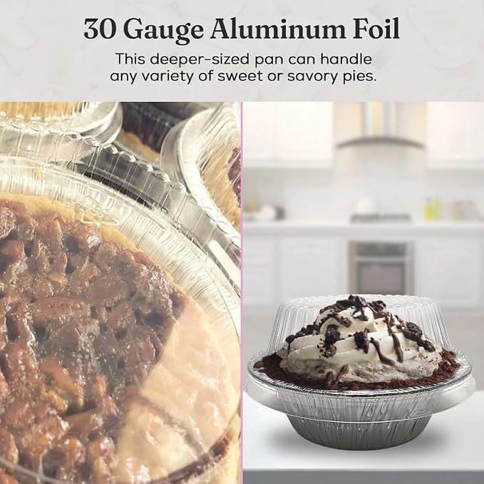 Durable Packaging Disposable 5 3/4" Aluminum Foil Extra Deep Meat Pot Pie Pan with Clear Snap on Lid - Round Oven Safe Baking Tins (Pack of 25)