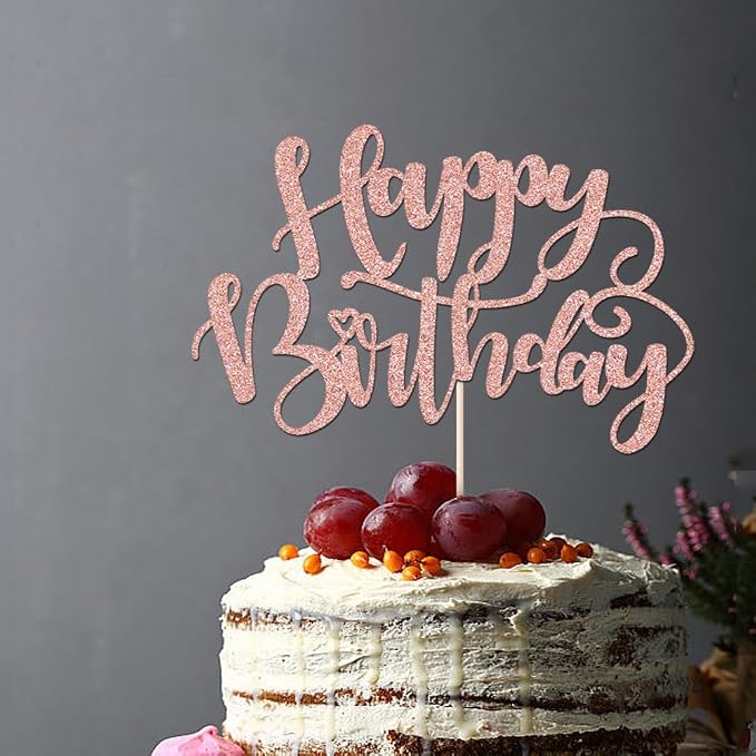 Handmade Glitter Happy Birthday Cake Topper,Birthday Party Cake Decorations, Anniversary/Birthday Party Decoration Supplies (Rose Gold)