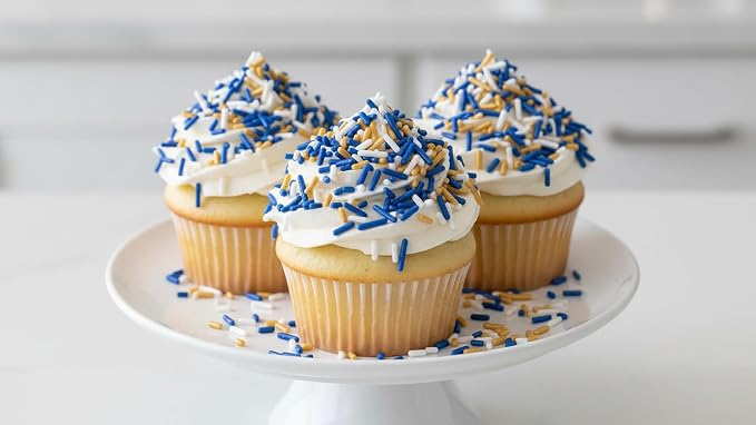 NCS Dark Blue, Gold & White Jimmies Edible Sprinkles – Cupcake, Cake & Cookie Decorations, 7 oz