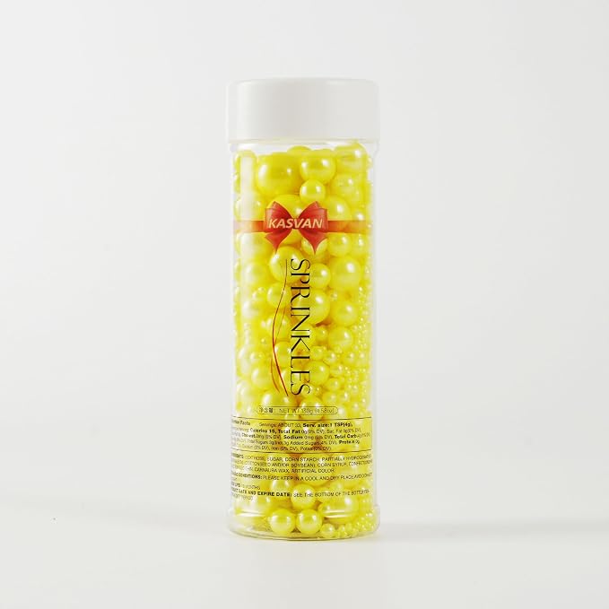 Kasvan Yellow Pearl Sugar Sprinkles - Edible Candy Pearls 130g/4.58 Oz, Mix Size, Baking Cake Decorations, Ice Cream Toppings and Cookie Decorating, Wedding Party Chirstmas Supplies