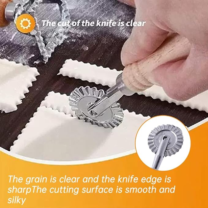 Fluted Pastry Cutter Wheel with Wooden Handle,Food-Grade Zinc Alloy Ravioli Dough Cutter, Ergonomic Roller Cutter for Pizza, Dumpling, Pasta, Pie Crust Home Baking