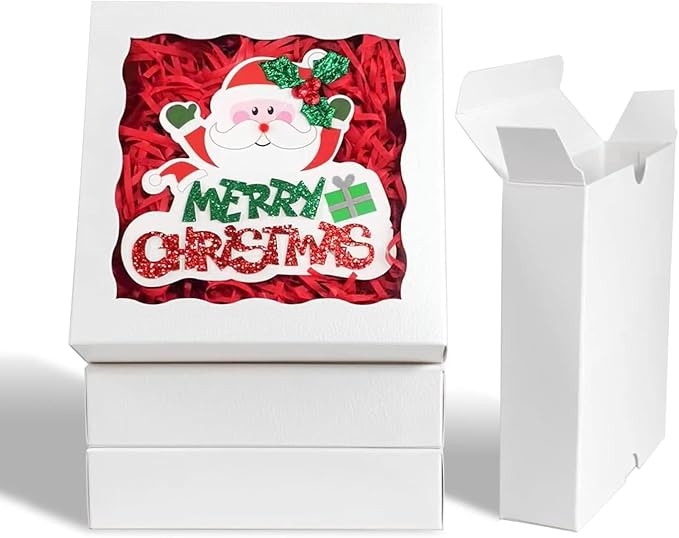 NEKSUNBAK 100PCS 5 x 5 x 1.2 inch White Cookie Boxes, Small Gift Boxes with Display Window, Treat Boxes for Macaron, Donuts, Any Holidays & Party Favors