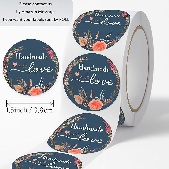 400 Pack Custom Handmade/Homemade/Baked with Love Label Stickers|Personalize Business Logo Labels|1.5/2inch Round Personalized Labels in Various Designs for Crafts,Baking,Gifts and Small Business