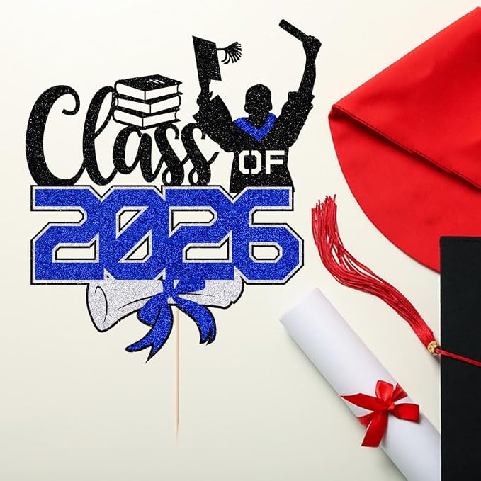 Class of 2026 Congrats Grad Cake Topper Glitter Graduation Party Supplies - High School College Graduates -College Graduate Cake Topper Decorations (Class of 2026 Black blue)