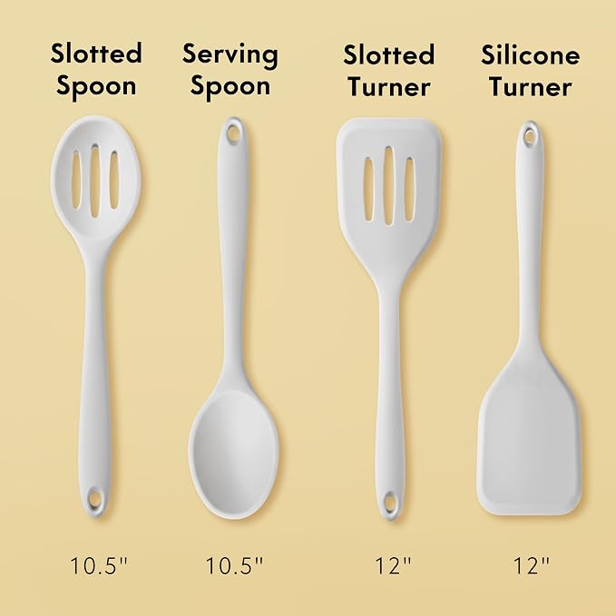 NonToxic Platinum Silicone Utensils, 100% Plastic-Free, 4-Pcs, Gray | LFGB-certified platinum silicone. Solid steel core, no hidden plastics. 500ยฐF heat resistant. Non-scratch. Dishwasher safe