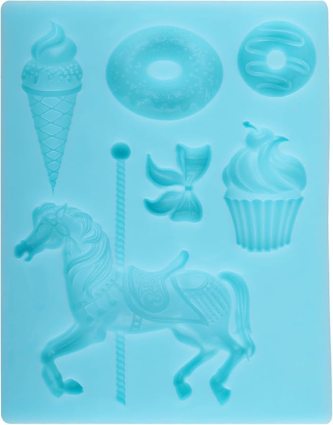 Carousel Horse Fondant Molds Ice Cream Doughnut Silicone Chocolate Molds for Cake Decorating Cupcake Topper Candy Gum Paste Polymer Clay