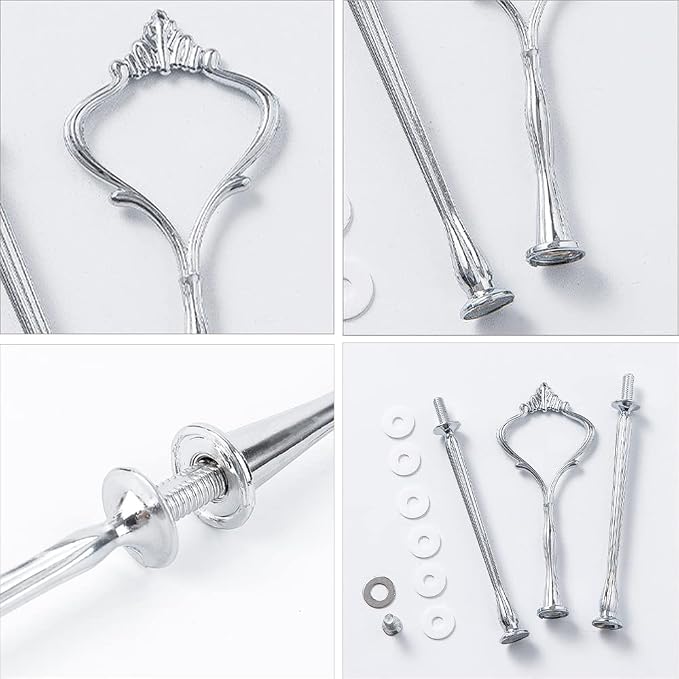 BetterJonny 6 Sets Cake Tray Stand Handle, 3 Tier Cake Stand Fittings Hardware Holder for Wedding and Party Making Resin Cupcake Dessert Platter Stand