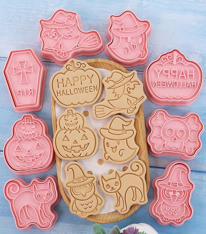 8Pcs 3D Halloween Plastic Cookie Cutters Cookies Moulds for Cake Fondant Biscuit Chocolate Pan Halloween Decoration Gifts