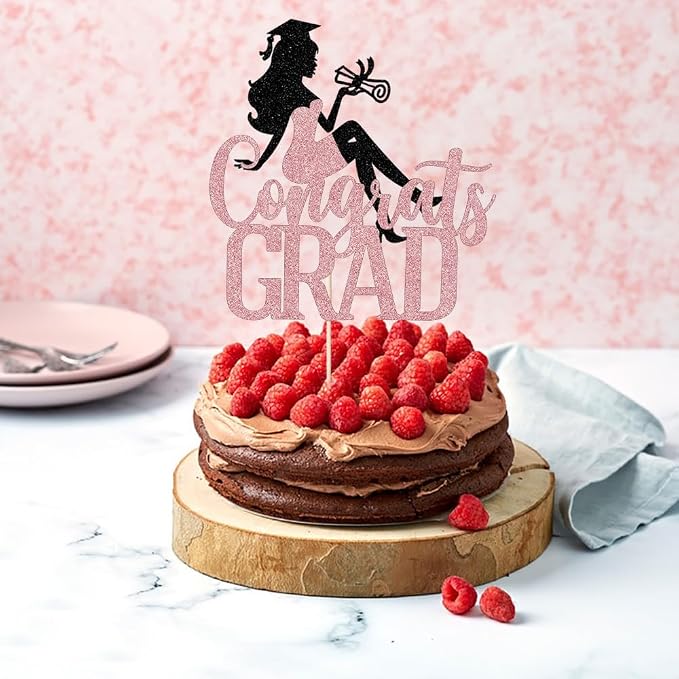 Congrats Grad Cake Topper,2026 Girl Graduation Cake Topper, Congrats Grad Decorations,2026 High School/College/Senior Graduation Party Decorations Supplies(Black rose)