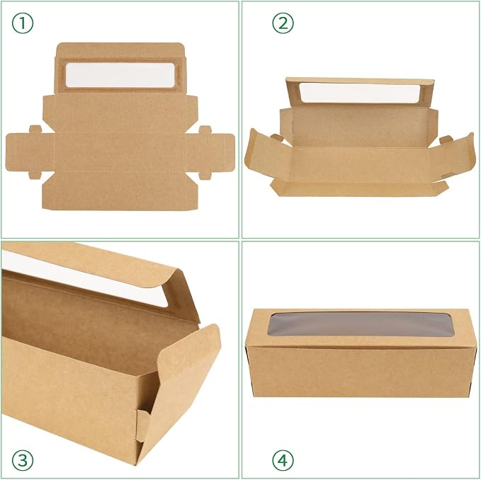 NPLUX 25 Pack Macaron Boxes for 5-7 Macarons Strawberry Boxes Macaron Container Packaging Boxes with Ribbon for Candy Sweet Gift Giving, Graduation Gifts Party Favors(Brown)