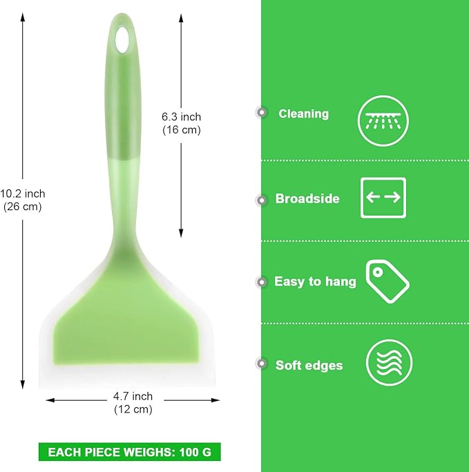 Shappy 2 Pcs Wide Spatula Tamagoyaki Omelette Silicone Shovel Turner Nonstick Fried Fish Spatula Wide Flexible Turner for Nonstick Cookware Egg Cookie Pancake(Green, Orange)