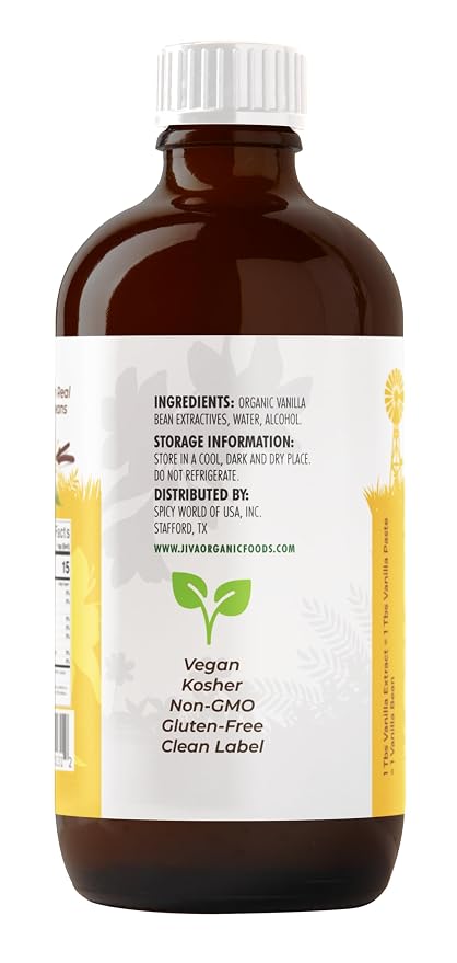 Jiva Organics Pure Vanilla Extract 4oz - 100% Real Extract - For Cooking, Drinks & Desserts - 100% Vegan, Sugar Free & Kosher - Non-GMO & Gluten-Free