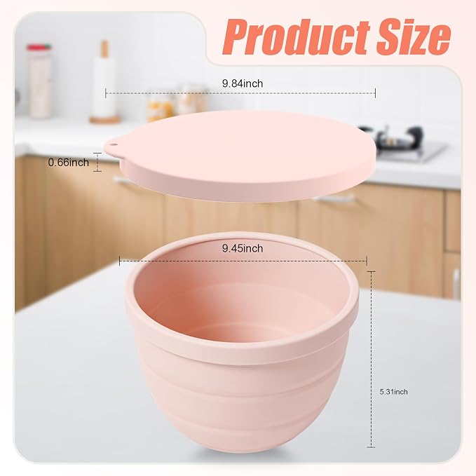 Foldable Silicone Liners for 5 Qt KitchenAid Tilt-Head Stand Mixer(Only), Odourless,Thicker, Cold/Heat-Resistant & Non-Stick, Easy Clean, with Splash-proof Bowl Lid, Pink