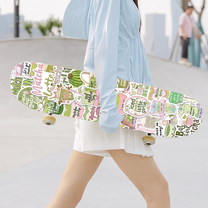 Cute Love Matcha Aesthetic Stickers for Girls, 50PCS Funny Pink Green Vinyl Waterproof Sticker for Water Bottle Scrapbook Laptop Journal Decals, Matcha-Beverage Decoration, Party Favors