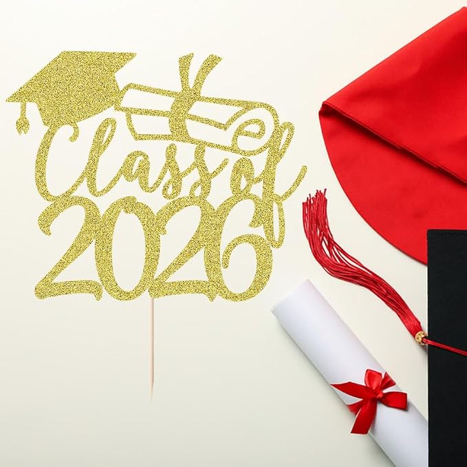 Gold Class of 2026 Congrats Grad Cake Topper Glitter Graduation Party Supplies - High School College Graduates -College Graduate Cake Topper Decorations (Class of 2026 gold)