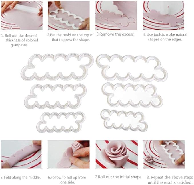 Fondant Icing Tool, 9Pcs Roses Carnations Peony 3D Petal Cake Cutter Flower DIY Baking Accessories
