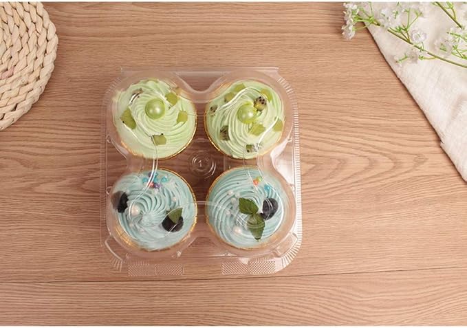 10 Pack 4 Compartment Cupcake Container,Cupcake Carrier Holder Box BPA-Free,Durable Large Clear Plastic Stackable Cup Cake Container,Keep Your Cupcakes or Muffins Delicious