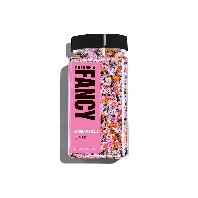Fancy Sprinkles Screamsicle Fancy Sugar | Pink, White, Black & Orange Halloween Sugar Crystals | Cookie Decorating & Cocktail Rimming | Glam Halloween | 1 Pack (4.6 oz)