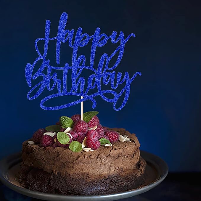 Kaoenla Blue Happy Birthday Cake Decoration-royal blue happy birthday cake topper、boys and girls, men and women Birthday/Anniversary cakes Selected decorative (Blue)