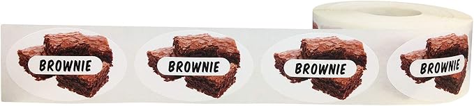 Brownie Grocery Store Food Labels 1.25 x 2 Inch Oval Shape 500 Total Adhesive Stickers