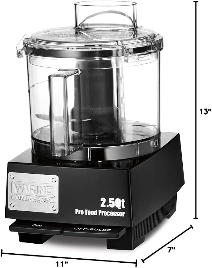Waring Commercial Food Processor, 2.5 Quart Capacity with Flat Lid, 3/4 Horsepower Motor, Vegetable Chopper for Professional Kitchens, WFP11SW