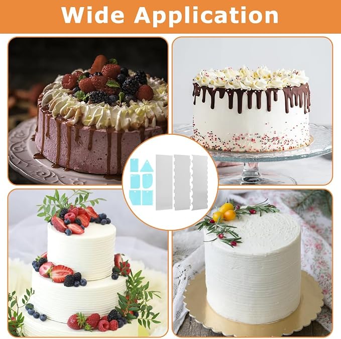 3PCS Stainless Steel Cake Scraper & 6Pcs Plastic Pattern Scraper,8.7 Inch Double Sided Edge Stripe Smoother Scraper,Cake Decorating Comb Metal Cake Scraper For Butter Cream Mousse