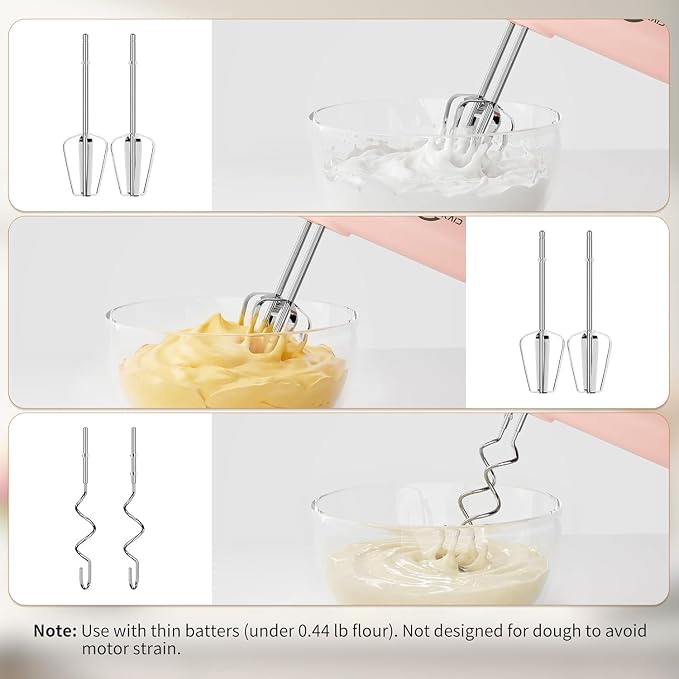 Electric Hand Mixer, 5-Speed Handheld Mixer for Baking Cakes, Eggs, Cream, 150W Turbo Boost Kitchen Mixer, Pink, Gifts for Women Mother